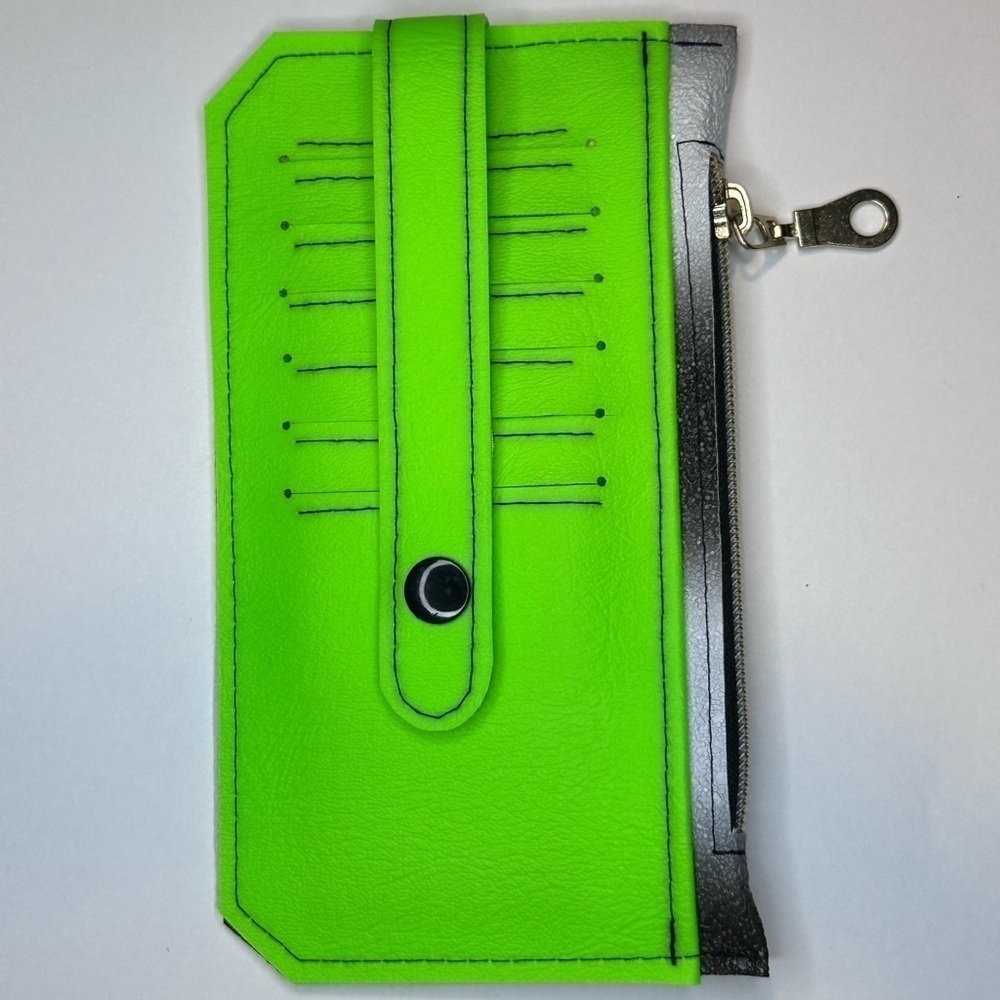 Wallet handmade green black white stripe gold color plastic zipper - Picture 7 of 8